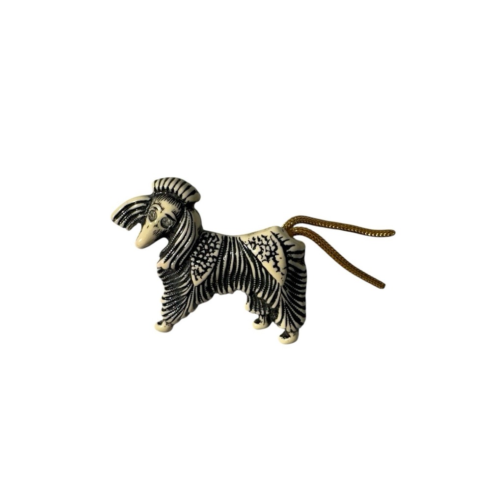 Vintage Celluloid Rhinestone Eye Flexible Tail Afghan Hound Dog Brooch Pin